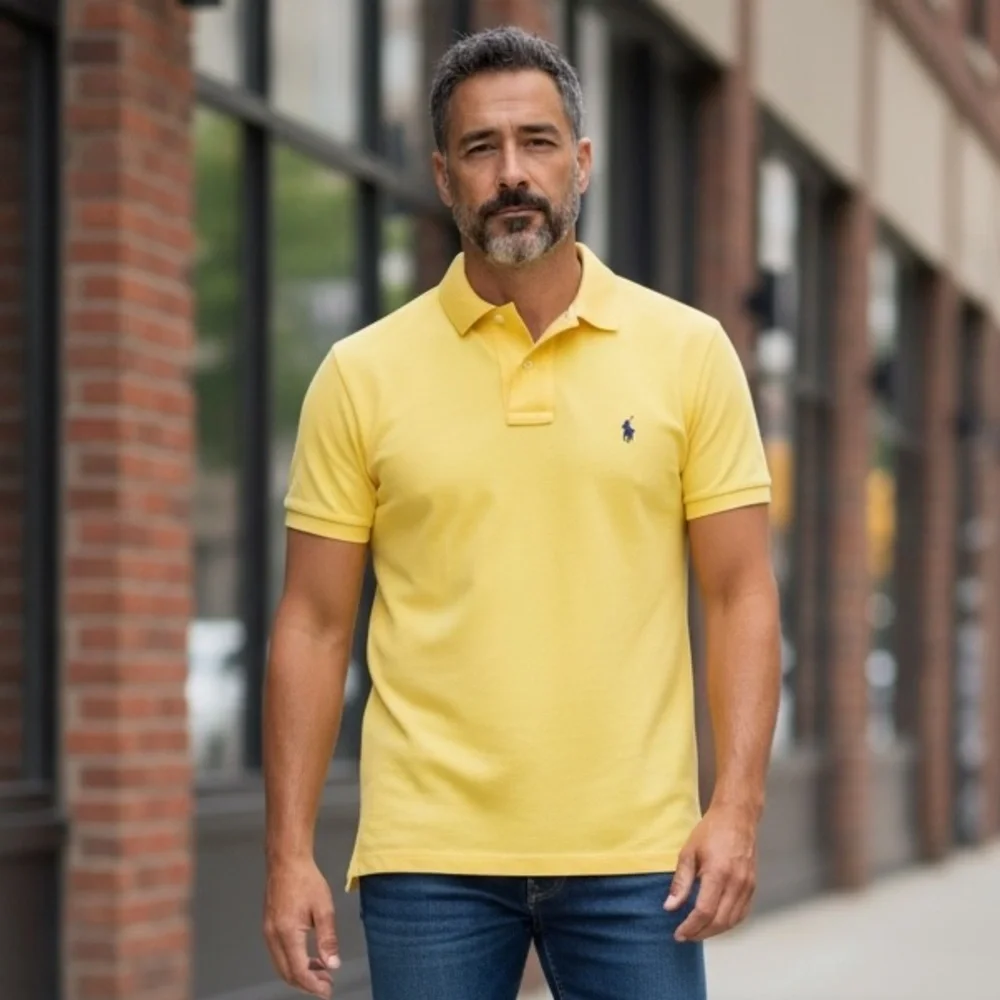 PO233 Mens Polo Ralph Lauren CUSTOM Fit Canary Yellow Designer Knit Polo Shirt M